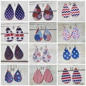faux Leather 4th of July Teardrop Earrings